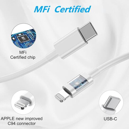 أنا الهاتف 14 13 12 شاحن الشحن السريع 20W PD شاحن الجدار USB C مع 6 قدم شحن USB C إلى Lightning Cable متوافق مع iPhone 14/13/11/11 in Saudi Arabia