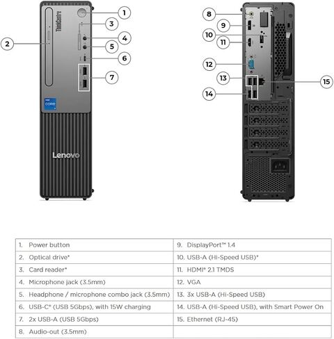 Lenovo Thinkcentre Neo 50S Gen 5 Business PC Business مع معالج Intel Core i7-14700 ، 64 جيجابايت DDR5-4800MT/S من الذاكرة ، 1 تيرابايت SSD ، DisplayPort ، Wi-Fi 6 ، RJ-45 ، و Win11 Pro in Saudi Arabia