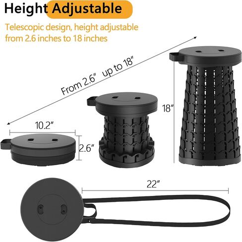 ALEVMOOM 2025 18" H Collapsible Stool with Cushion, Capacity 600lbs Portable Stools for Adults Heavy Duty, Adjustable Height Telescoping Folding Stool, for Outdoor Camping Travel Hiking Fishing in Kuwait