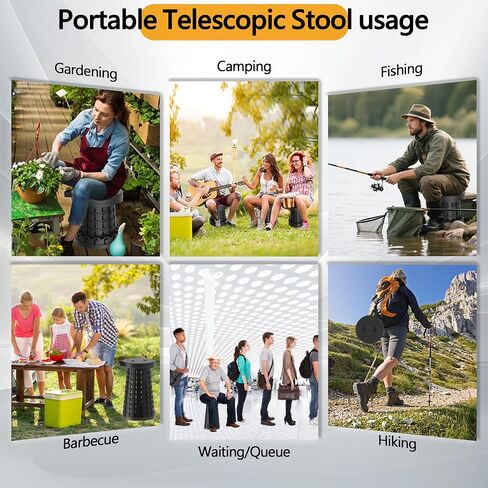 ALEVMOOM 2025 18" H Collapsible Stool with Cushion, Capacity 600lbs Portable Stools for Adults Heavy Duty, Adjustable Height Telescoping Folding Stool, for Outdoor Camping Travel Hiking Fishing in Kuwait