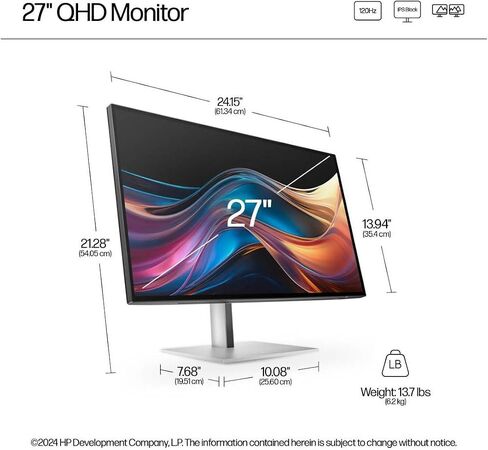 HP 727pq 27" Class WQHD LED Monitor - 16:9 - Natural Silver in Kuwait
