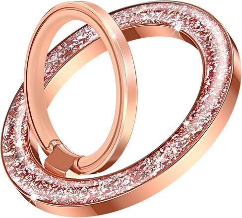 Telaso لصالح حامل رنين الهاتف ، Maganetic Glitter الأنيق حامل رنين رنين 360 ° Rotation Ring Ring Ring Ring Magnetic Ring for iPhone 16 Pro Max 15 14 13 & All Smart Phone ، Rose Gold in Kuwait