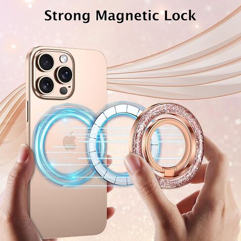 Telaso لصالح حامل رنين الهاتف ، Maganetic Glitter الأنيق حامل رنين رنين 360 ° Rotation Ring Ring Ring Ring Magnetic Ring for iPhone 16 Pro Max 15 14 13 & All Smart Phone ، Rose Gold in Kuwait
