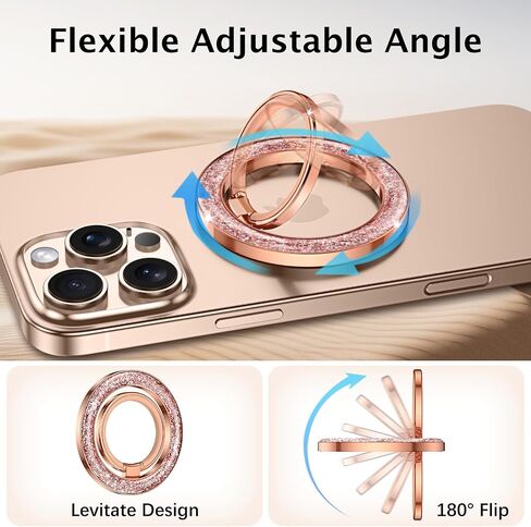 Telaso لصالح حامل رنين الهاتف ، Maganetic Glitter الأنيق حامل رنين رنين 360 ° Rotation Ring Ring Ring Ring Magnetic Ring for iPhone 16 Pro Max 15 14 13 & All Smart Phone ، Rose Gold in Kuwait