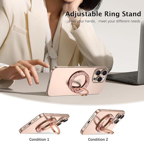Telaso لصالح حامل رنين الهاتف ، Maganetic Glitter الأنيق حامل رنين رنين 360 ° Rotation Ring Ring Ring Ring Magnetic Ring for iPhone 16 Pro Max 15 14 13 & All Smart Phone ، Rose Gold in Kuwait