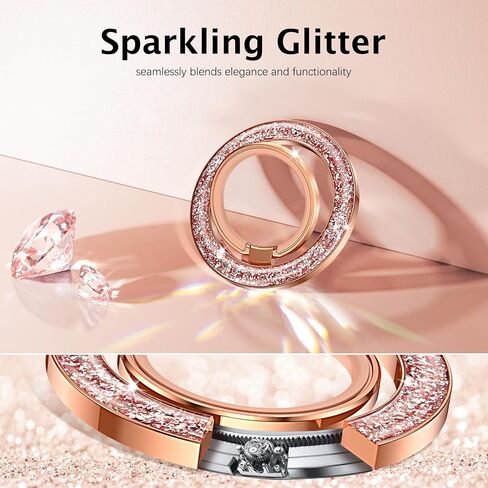 Telaso لصالح حامل رنين الهاتف ، Maganetic Glitter الأنيق حامل رنين رنين 360 ° Rotation Ring Ring Ring Ring Magnetic Ring for iPhone 16 Pro Max 15 14 13 & All Smart Phone ، Rose Gold in Kuwait