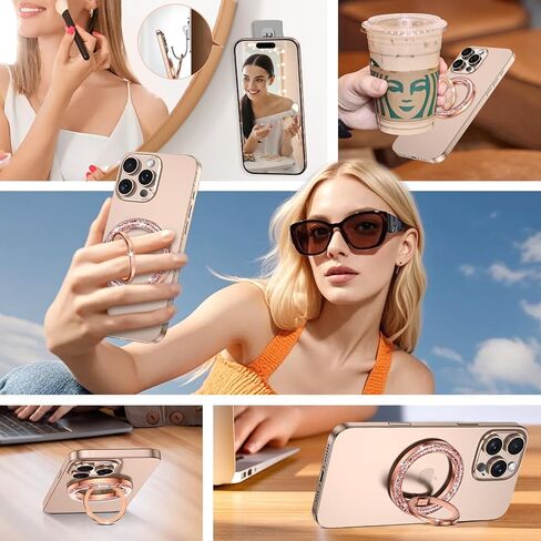 Telaso لصالح حامل رنين الهاتف ، Maganetic Glitter الأنيق حامل رنين رنين 360 ° Rotation Ring Ring Ring Ring Magnetic Ring for iPhone 16 Pro Max 15 14 13 & All Smart Phone ، Rose Gold in Kuwait