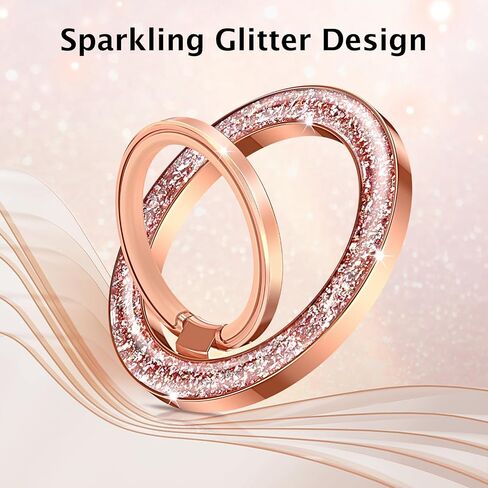Telaso لصالح حامل رنين الهاتف ، Maganetic Glitter الأنيق حامل رنين رنين 360 ° Rotation Ring Ring Ring Ring Magnetic Ring for iPhone 16 Pro Max 15 14 13 & All Smart Phone ، Rose Gold in Kuwait