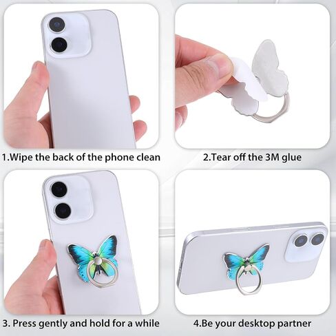 4 PCS Butterfly Phone Ring حامل لحالة الهاتف ، ونمط الفراشة اللطيف مطلية بالمعادن Stand Stand Kickstand 360 ° Rotation Grip حامل إصبع لطيف متوافق مع جميع الهواتف الذكية والكمبيوتر اللوحي in Kuwait