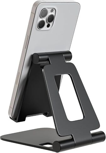 Cell Phone Stand for Desk Phone Holder Foldable Portable Adjustable Cradle Dock Compatible with iPhone 15 14 13 Pro Max, iPhone 12 11 Plus SE XS XR 8 7, Office Desk Travel Accessories, Black in Kuwait