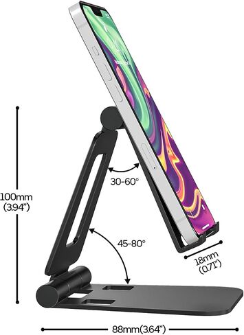 Cell Phone Stand for Desk Phone Holder Foldable Portable Adjustable Cradle Dock Compatible with iPhone 15 14 13 Pro Max, iPhone 12 11 Plus SE XS XR 8 7, Office Desk Travel Accessories, Black in Kuwait