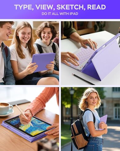 Keyboard Case for iPad Pro 12.9 inch (4th,5th, 6th Generation) & New Air 13 inch M2 /M3 (NOT FOR 13 PRO M4) - Wireless Detachable Keyboard-Pencil Holder, with Auto Sleep/Wake Function, Purple in Kuwait