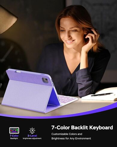 Keyboard Case for iPad Pro 12.9 inch (4th,5th, 6th Generation) & New Air 13 inch M2 /M3 (NOT FOR 13 PRO M4) - Wireless Detachable Keyboard-Pencil Holder, with Auto Sleep/Wake Function, Purple in Kuwait