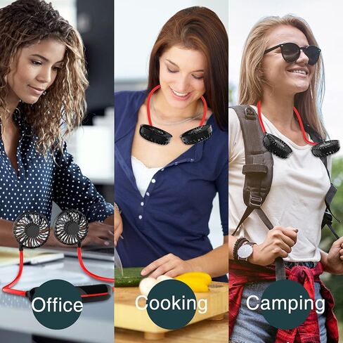 Upgraded Hands Free Portable Neck Fan - Rechargeable Mini USB Personal Fan Battery Operated with 3 Level Air Flow, 7 LED lights for Home Office Travel Indoor Outdoor (NEW- BLACK+RED) in Saudi Arabia