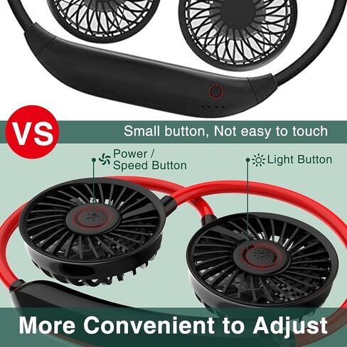 Upgraded Hands Free Portable Neck Fan - Rechargeable Mini USB Personal Fan Battery Operated with 3 Level Air Flow, 7 LED lights for Home Office Travel Indoor Outdoor (NEW- BLACK+RED) in Saudi Arabia