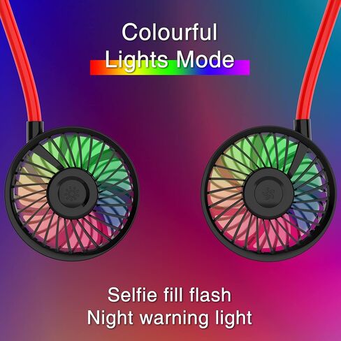 Upgraded Hands Free Portable Neck Fan - Rechargeable Mini USB Personal Fan Battery Operated with 3 Level Air Flow, 7 LED lights for Home Office Travel Indoor Outdoor (NEW- BLACK+RED) in Saudi Arabia