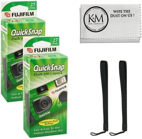 2 حزمة من Fujifilm Quicksnap Flash 400 كاميرا يمكن التخلص منها مرة واحدة مرة واحدة | 27 حزمة التعرض مع حزام المعصم + قطعة قماش تنظيف الألياف الدقيقة (5 بنود) in Saudi Arabia
