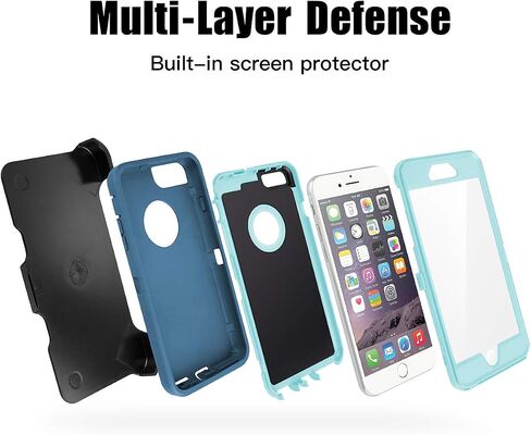AICase iPhone 6S Plus / 6 Plus Case, Heavy Duty, Built-in Screen Protector, Tough, Shockproof, Kickstand, Bright Blue in Kuwait