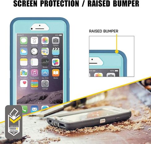 AICase iPhone 6S Plus / 6 Plus Case, Heavy Duty, Built-in Screen Protector, Tough, Shockproof, Kickstand, Bright Blue in Kuwait