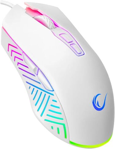 Rampage Spear V2 White Wired Gaming Mouse with RGB Lighting – 12800 DPI, 7 Programmable Buttons, Lightweight Ergonomic Gaming Mouse for PC/Mac/Laptop Gamers in Kuwait