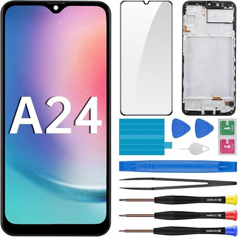 for Samsung Galaxy A24 Screen Replacement with Frame LCD Display Touch Digitizer Full Assembly and Side Button Ear Speaker Vibration Motor Glass Repair Tools Kit SM-A245F in Saudi Arabia