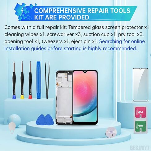 for Samsung Galaxy A24 Screen Replacement with Frame LCD Display Touch Digitizer Full Assembly and Side Button Ear Speaker Vibration Motor Glass Repair Tools Kit SM-A245F in Saudi Arabia