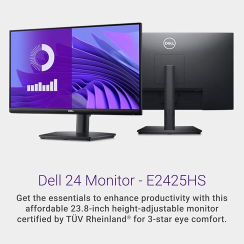 Dell E2425HS Monitor - 23.8 بوصة HD (1920x1080) 75 هرتز 8ms عرض ، مكبر صوت 2 × 1W ، HDMI/Displayport Hight/Dovivel/Tilt Adjustic - Black in Saudi Arabia