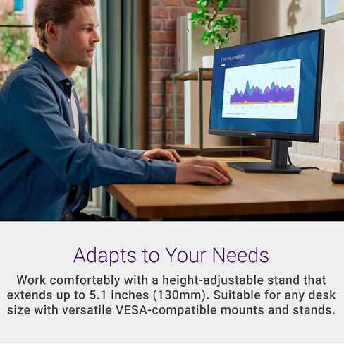 Dell E2425HS Monitor - 23.8 بوصة HD (1920x1080) 75 هرتز 8ms عرض ، مكبر صوت 2 × 1W ، HDMI/Displayport Hight/Dovivel/Tilt Adjustic - Black in Saudi Arabia