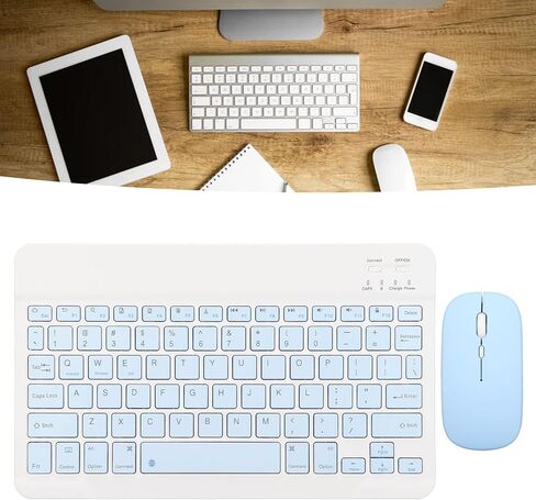 لوحة مفاتيح Bluetooth و Mouse Combo ، لوحة مفاتيح كمبيوتر 10 بوصة USB Ultra Slim Portable Recargable Reconbely Mouse Mouse With DPI Mouse لجهاز الكمبيوتر اللوحي للكمبيوتر (الأزرق) in Kuwait