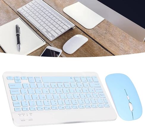 لوحة مفاتيح Bluetooth و Mouse Combo ، لوحة مفاتيح كمبيوتر 10 بوصة USB Ultra Slim Portable Recargable Reconbely Mouse Mouse With DPI Mouse لجهاز الكمبيوتر اللوحي للكمبيوتر (الأزرق) in Kuwait