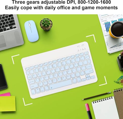 لوحة مفاتيح Bluetooth و Mouse Combo ، لوحة مفاتيح كمبيوتر 10 بوصة USB Ultra Slim Portable Recargable Reconbely Mouse Mouse With DPI Mouse لجهاز الكمبيوتر اللوحي للكمبيوتر (الأزرق) in Kuwait