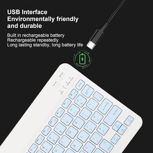 لوحة مفاتيح Bluetooth و Mouse Combo ، لوحة مفاتيح كمبيوتر 10 بوصة USB Ultra Slim Portable Recargable Reconbely Mouse Mouse With DPI Mouse لجهاز الكمبيوتر اللوحي للكمبيوتر (الأزرق) in Kuwait