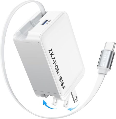 45W USB C Block Charger ، شاحن GAN القابل للسحب مع USB C Cable PD QC Charging Charge Charge مع قابس قابل للطي لـ iPhone 16 15 Pro Max/Plus ، Pad ، MacBook Air ، Galaxy S25 S24 وأكثر in Kuwait