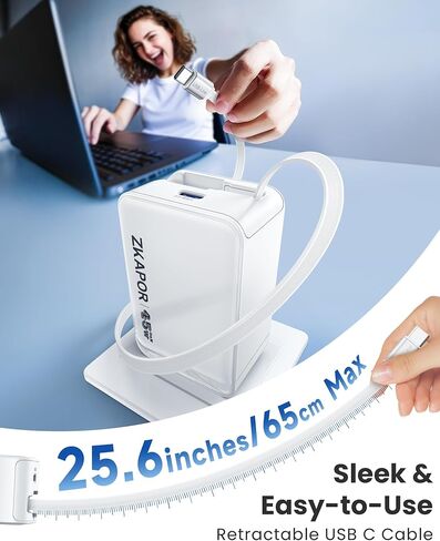 45W USB C Block Charger ، شاحن GAN القابل للسحب مع USB C Cable PD QC Charging Charge Charge مع قابس قابل للطي لـ iPhone 16 15 Pro Max/Plus ، Pad ، MacBook Air ، Galaxy S25 S24 وأكثر in Kuwait