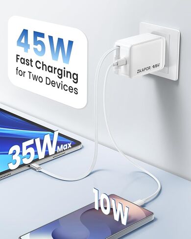 45W USB C Block Charger ، شاحن GAN القابل للسحب مع USB C Cable PD QC Charging Charge Charge مع قابس قابل للطي لـ iPhone 16 15 Pro Max/Plus ، Pad ، MacBook Air ، Galaxy S25 S24 وأكثر in Kuwait