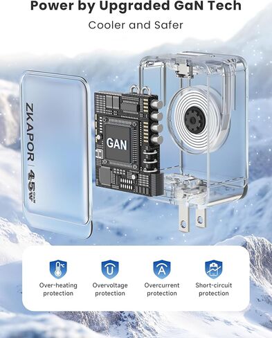 45W USB C Block Charger ، شاحن GAN القابل للسحب مع USB C Cable PD QC Charging Charge Charge مع قابس قابل للطي لـ iPhone 16 15 Pro Max/Plus ، Pad ، MacBook Air ، Galaxy S25 S24 وأكثر in Kuwait