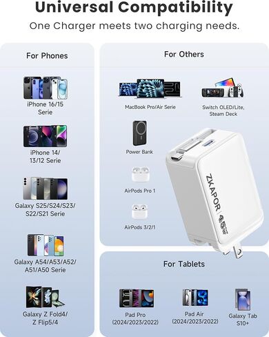 45W USB C Block Charger ، شاحن GAN القابل للسحب مع USB C Cable PD QC Charging Charge Charge مع قابس قابل للطي لـ iPhone 16 15 Pro Max/Plus ، Pad ، MacBook Air ، Galaxy S25 S24 وأكثر in Kuwait