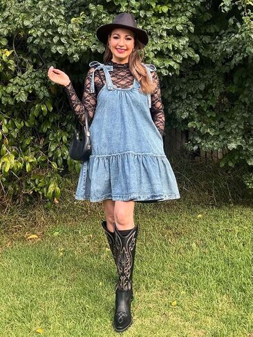 Vidifid Women Denim Cami Dress Tie Shoulder Ruffle Hem Short Dresses Babydoll Wash Jean Sundress with Pocket in Saudi Arabia
