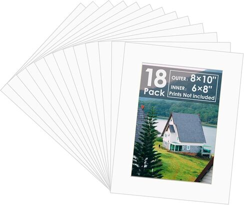 18 Pack Picture Fasts ، 8x10 for 6x8 Picture Frame Mats ، حمض الحامض Core Bevel Picture Frame Mattes للصور المطبوعات الفنية (أبيض) in Kuwait