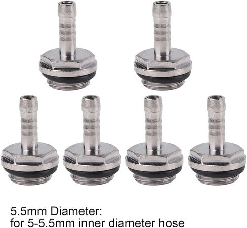6 PCS G1/4 Barb Fitting for Soft Tubing, PC Water Cooling Fittings Tube Connectors for PC Computer Water Cooling Tube, for 5-5.5mm Inner Diameter Hose, Silver 5.5mm in Saudi Arabia