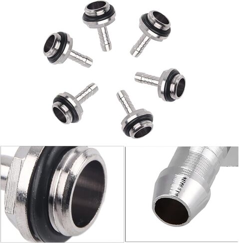 6 PCS G1/4 Barb Fitting for Soft Tubing, PC Water Cooling Fittings Tube Connectors for PC Computer Water Cooling Tube, for 5-5.5mm Inner Diameter Hose, Silver 5.5mm in Saudi Arabia
