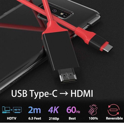 كابل USB-C HDMI 4K HDMI متوافق مع موتورولا موتو G Play/Stylus/Edge/Edge+/5G/2025/2024/2023 لعرض مكتب منزلي تم عرضه الكامل 2160p@30 هرتز ، 6ft/1.8m Thunderbolt 3/4 in Kuwait