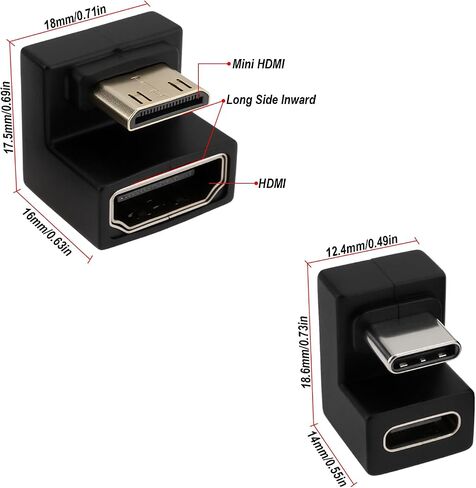 180 درجة Mini Mini HDMI إلى محول HDMI مع محول USB-C للعرض المحمول ، الجانب القصير إلى الداخل in Saudi Arabia