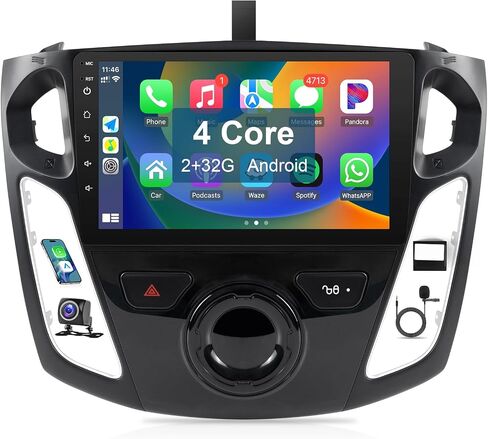 راديو سيارات Leadfan Android لـ Ford Focus 2012-2018 مع شاشة تعمل باللمس اللاسلكية Android Auto ، 9 '' HD مع GPS Mavigation Bluetooth WiFi Link Microphone 2+32g in Kuwait