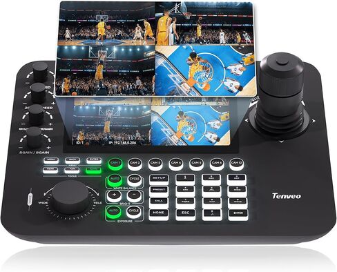 Tenveo NDI PTZ Camera Joystick Controller, 7’’ LCD Quad-Screen Real-time Preview, 4D Joystick Control Keyboard Support NDI PoE VISCA Pelco-D/P For Church Worship Live Events Streaming Video Production in Saudi Arabia