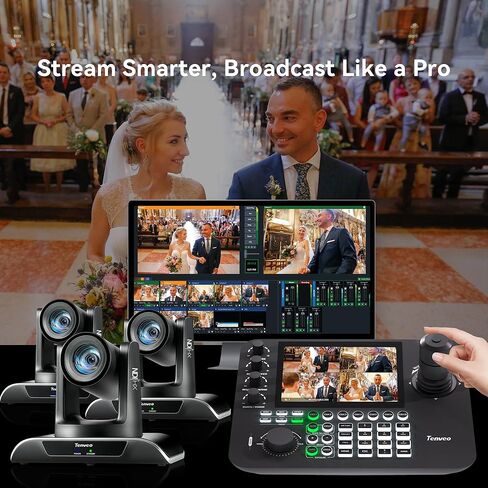 Tenveo NDI PTZ Camera Joystick Controller, 7’’ LCD Quad-Screen Real-time Preview, 4D Joystick Control Keyboard Support NDI PoE VISCA Pelco-D/P For Church Worship Live Events Streaming Video Production in Saudi Arabia
