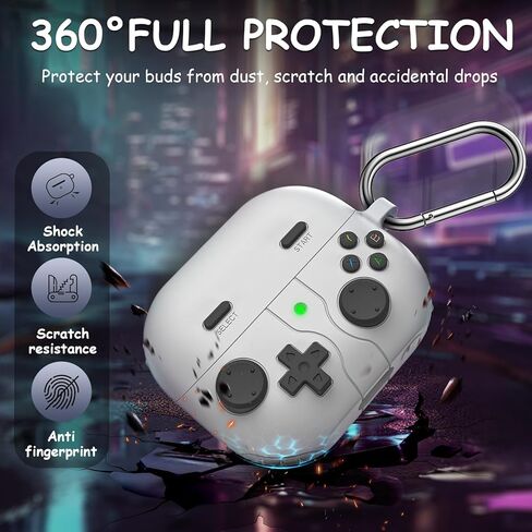 Compatible with Samsung Galaxy Buds 3 FE (2025) / Buds 3 Pro (2024) / Buds 3 Case (2024), Game Player Design Shockproof Protective Case Cover with Carabiner and Lanyard (Dark Gray) in Kuwait