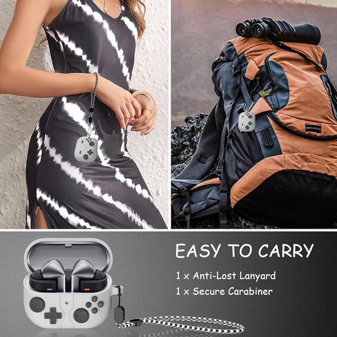 Compatible with Samsung Galaxy Buds 3 FE (2025) / Buds 3 Pro (2024) / Buds 3 Case (2024), Game Player Design Shockproof Protective Case Cover with Carabiner and Lanyard (Dark Gray) in Kuwait
