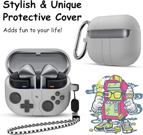 Compatible with Samsung Galaxy Buds 3 FE (2025) / Buds 3 Pro (2024) / Buds 3 Case (2024), Game Player Design Shockproof Protective Case Cover with Carabiner and Lanyard (Dark Gray) in Kuwait