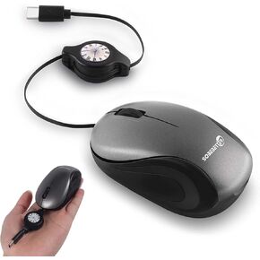 Wired Mouse Type-C Retractable Travel Portable Silent Mini Wired Optical Mouse Plug and Play with 3 Buttons for Laptop MacBook Tablet Smartphone Boy Girl Woman Teacher Gift（Grey） in Kuwait